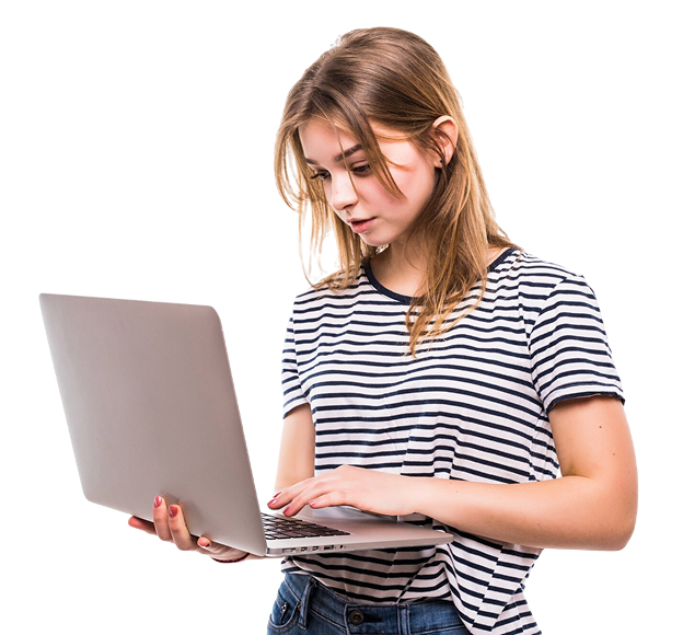 woman doing research on a computer