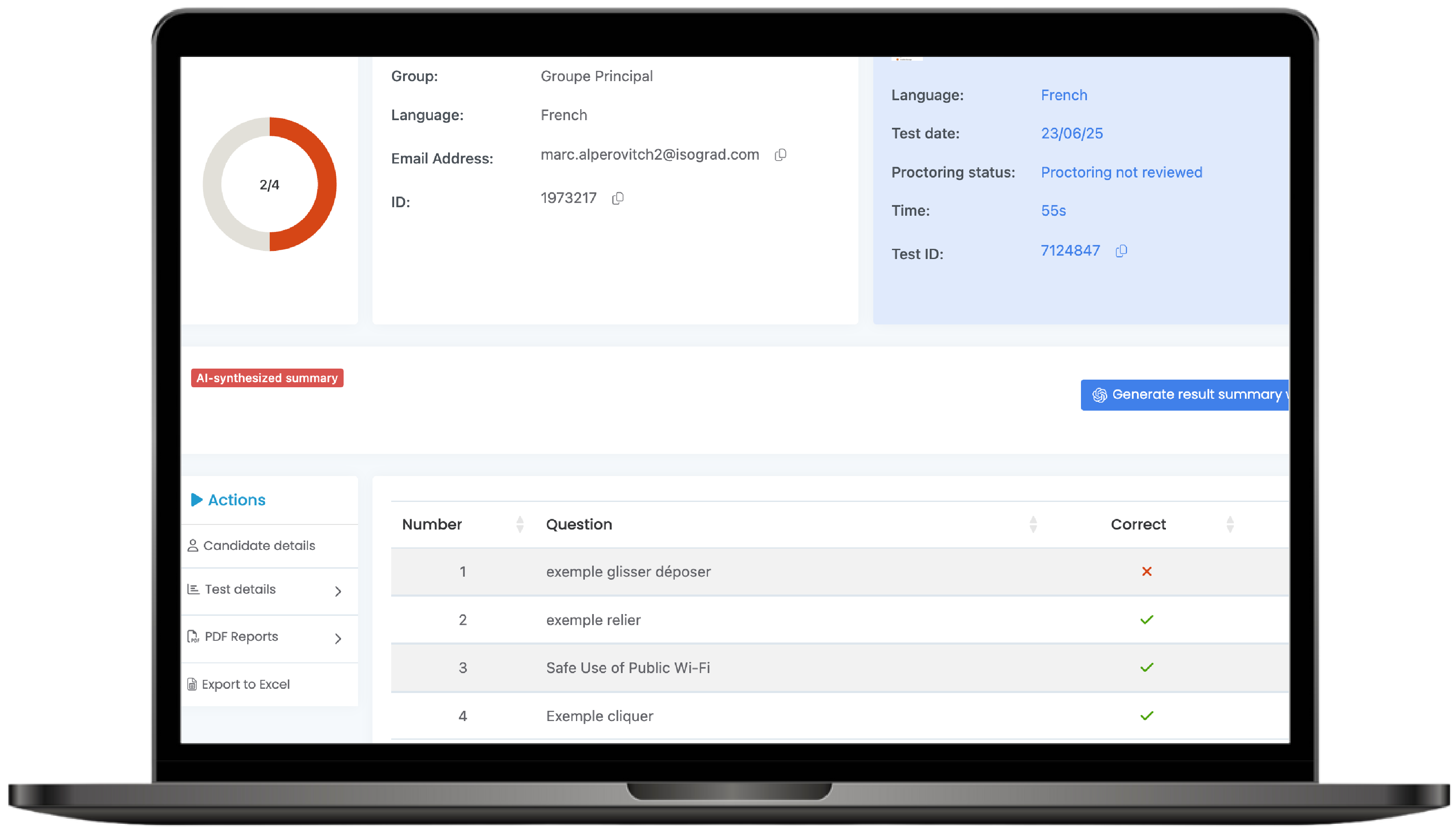 Assessment platform for correcting and analyzing