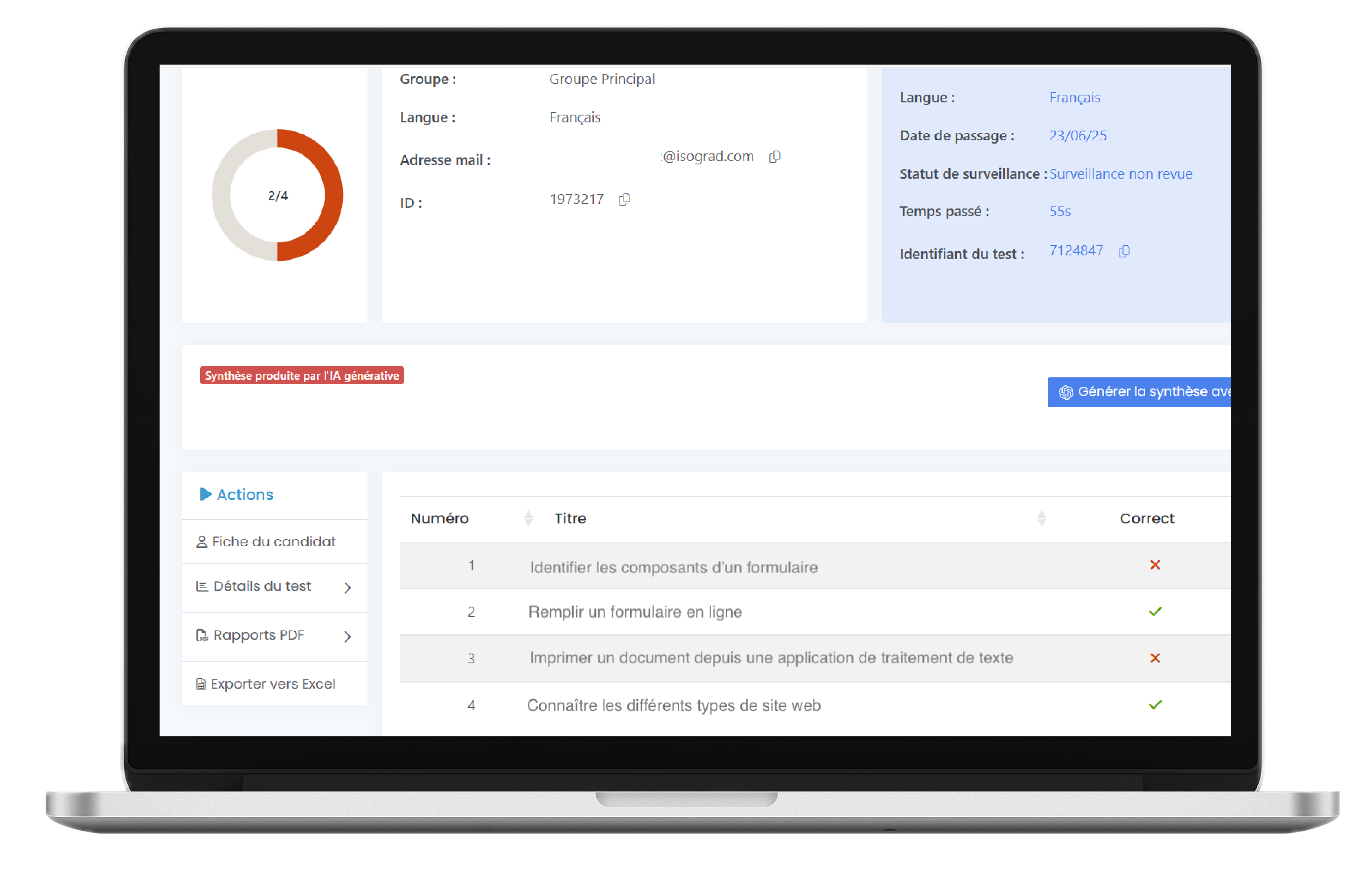 Results and grading dashboard